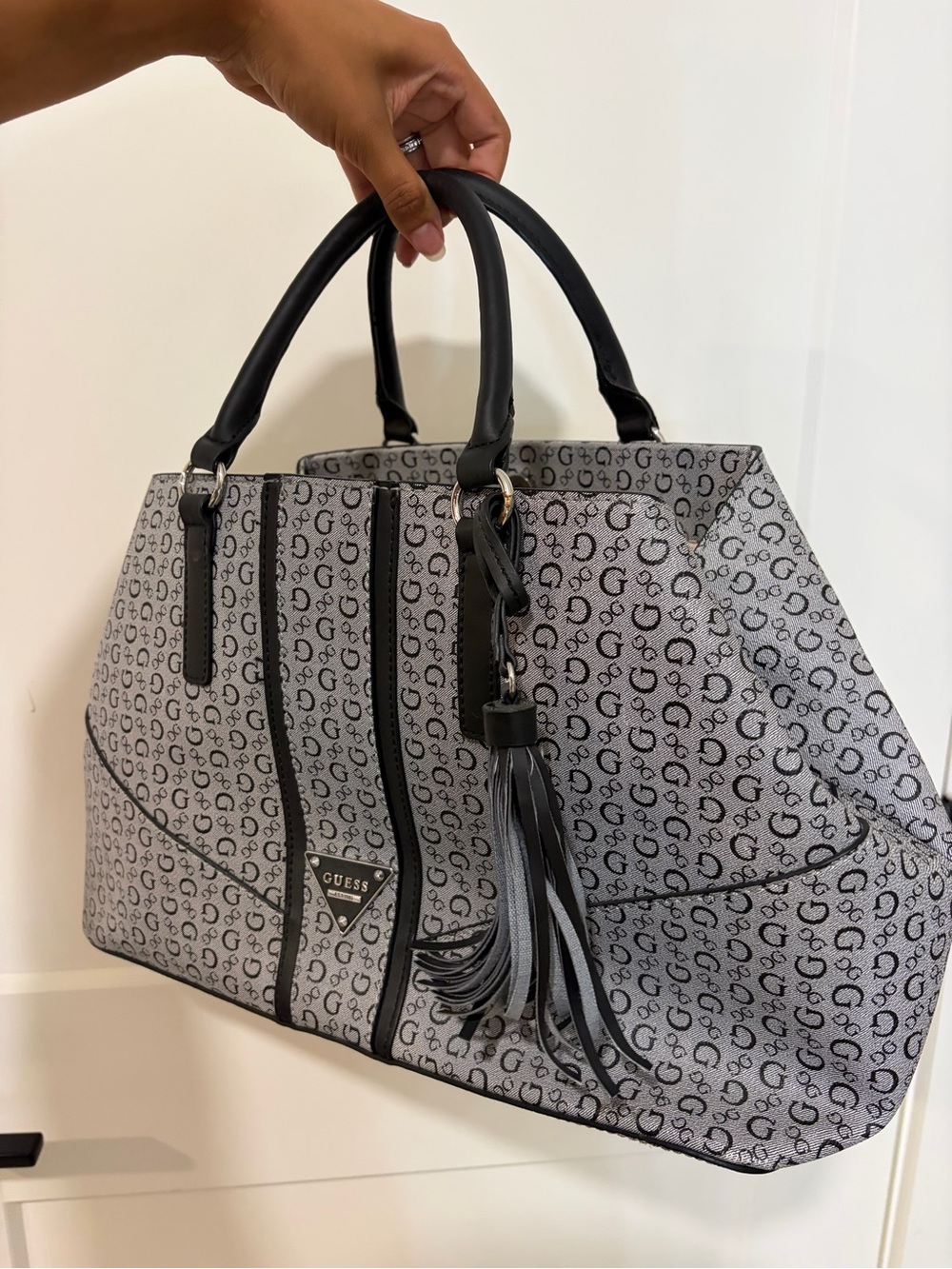 GUESS Grey & Black Logo Tote with Tassel
